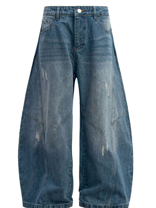 Men's Distressed Wide Leg Baggy Jeans Dark Blue / S 