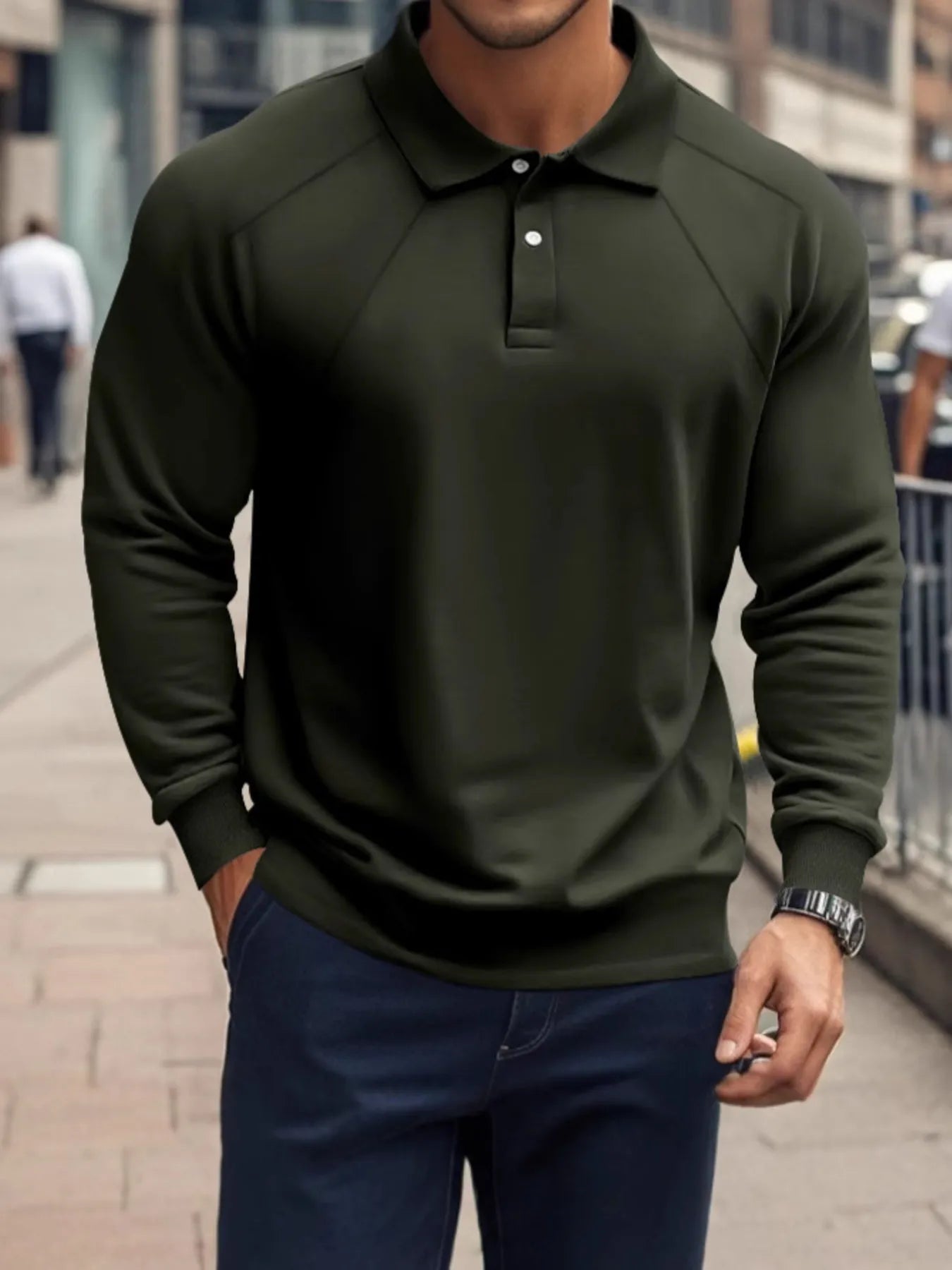 Men's Full Size Classic Collar Long Sleeve Polo Plus Size White / S 