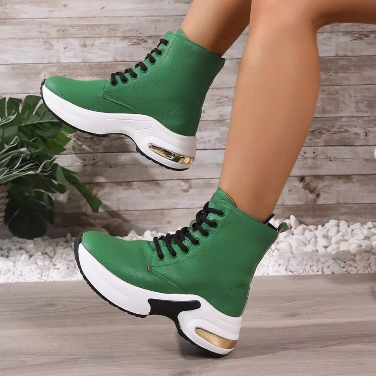 Lace Up Platform Ankle Boots Green / 35 