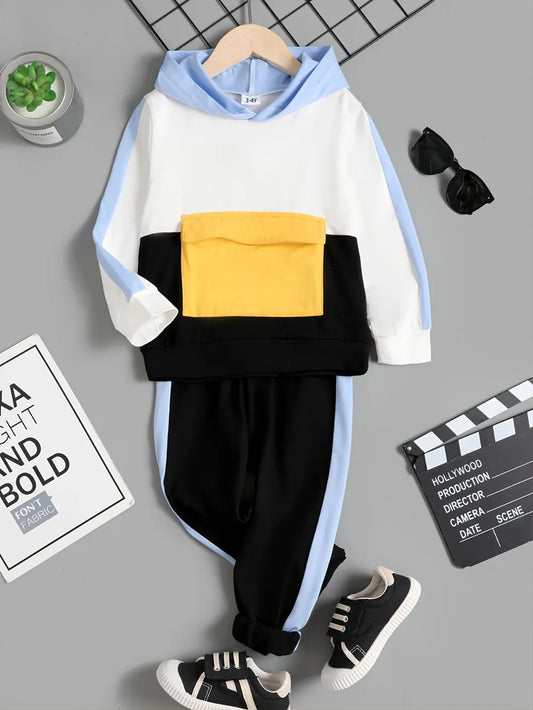 Children's Color Block Hoodie and Pants Set Black / 12-18M 