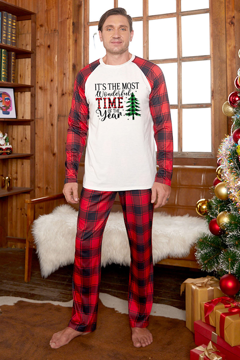 Slogan Graphic Top and Plaid Pants Set Multicolor / M 