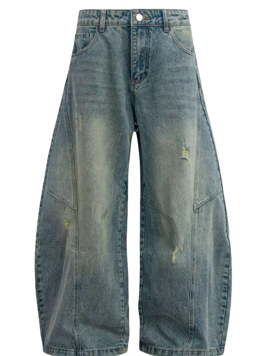Men's Distressed Wide Leg Baggy Jeans Dark Blue / S 