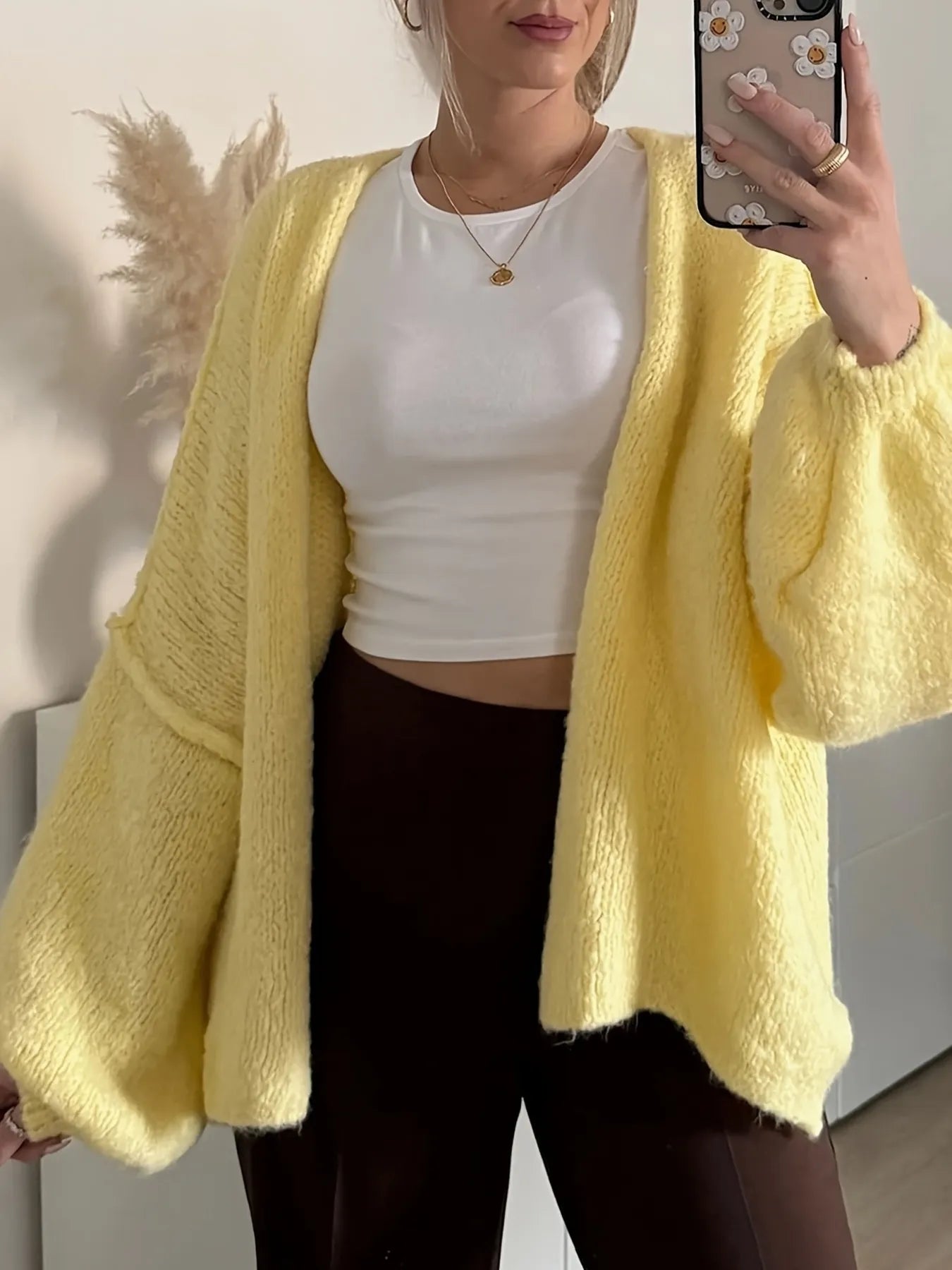 Open Front Long Sleeve Cardigan Yellow / S 