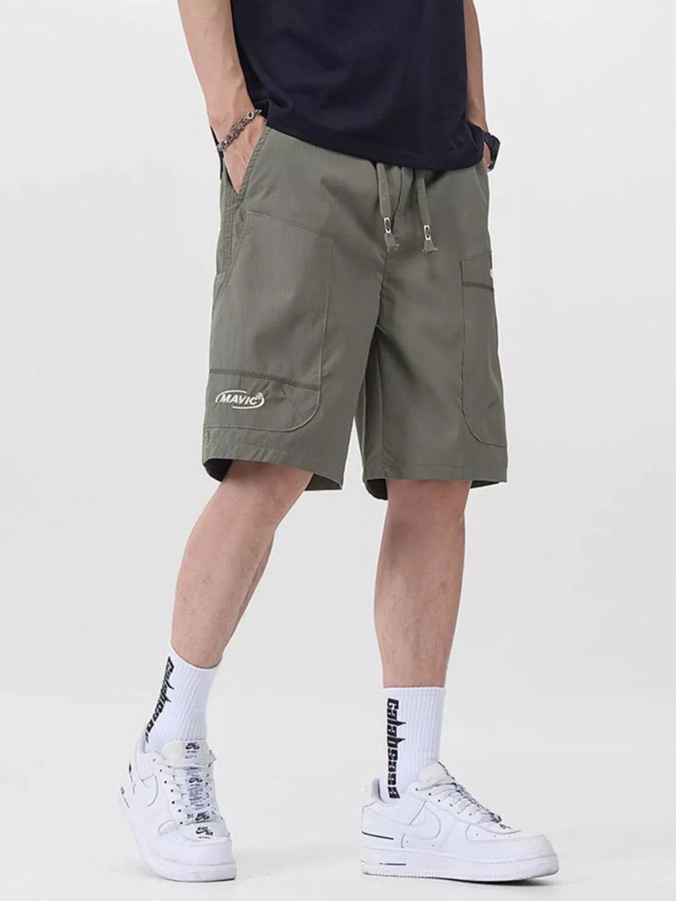 Men's Plus Size Drawstring Cargo Shorts Light Military Green / M 