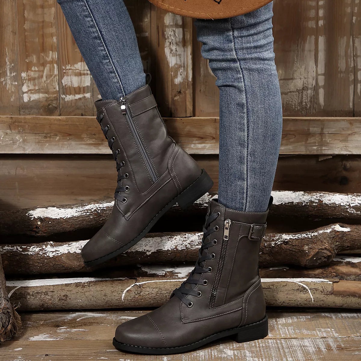 Round Toe Block Heels Boots Brown / 36 
