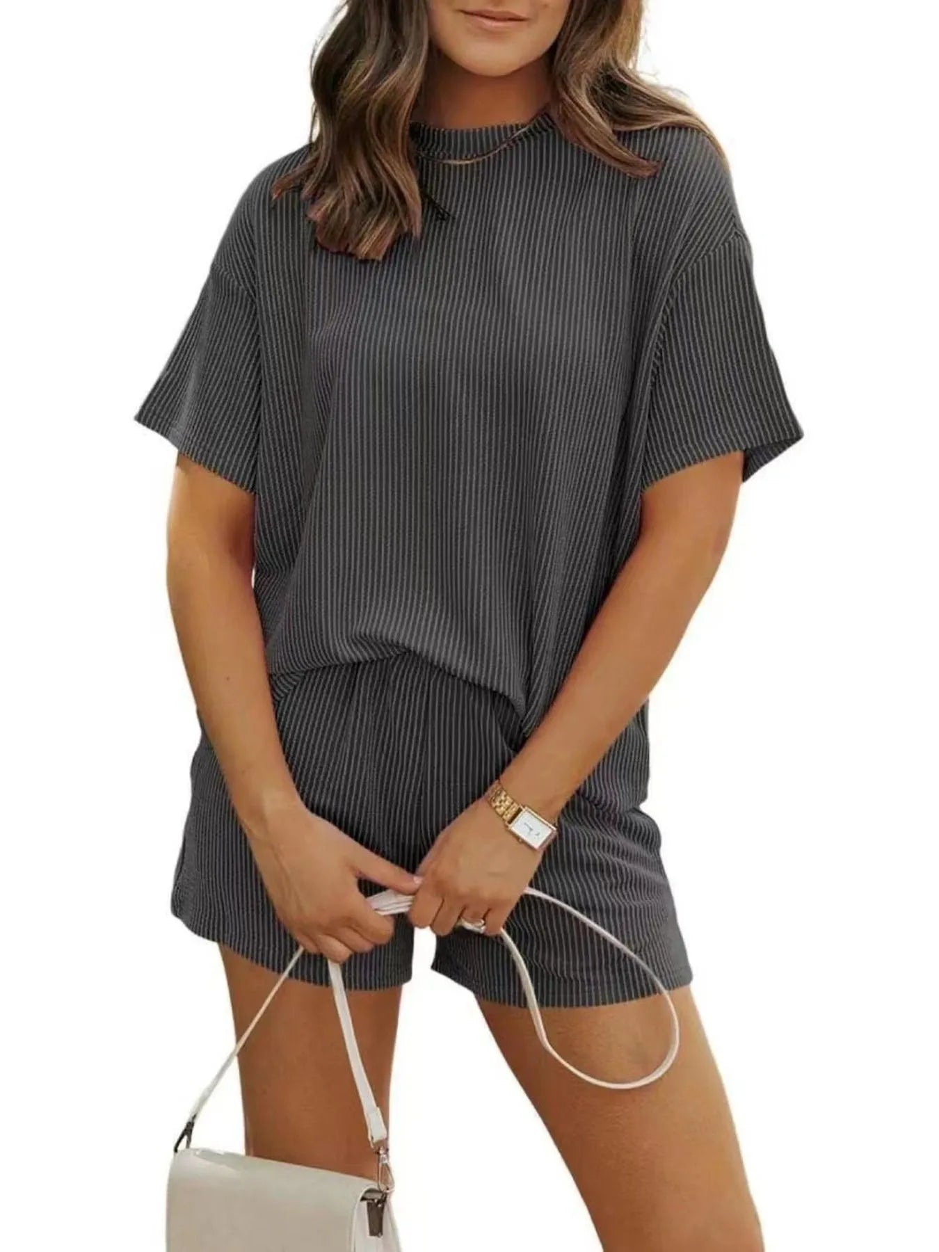 Full Size Ribbed Short Sleeve Top and Shorts Two-Piece Set Plus Size Purple / S 