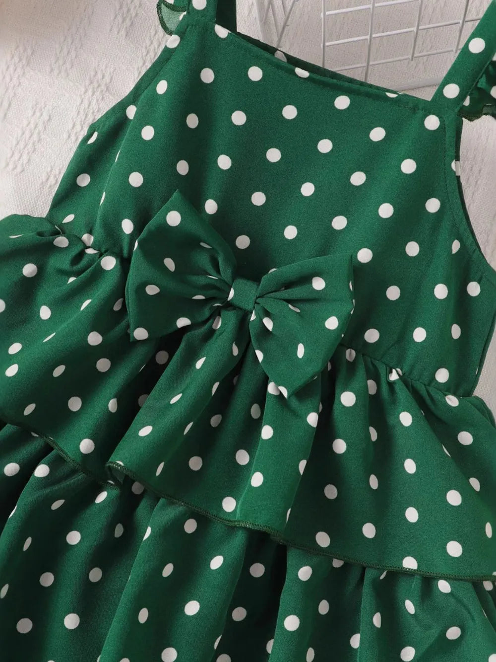 Bow Polka Dot Square Neck Layered Dress Scarlet / 18-24M 