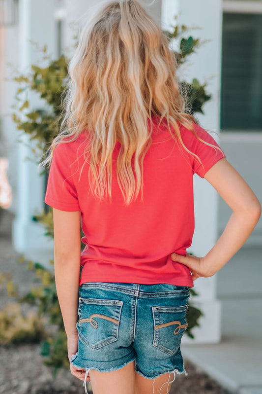 Girls Letter Graphic Short Sleeve T-Shirt Salmon / 6Y-7Y 