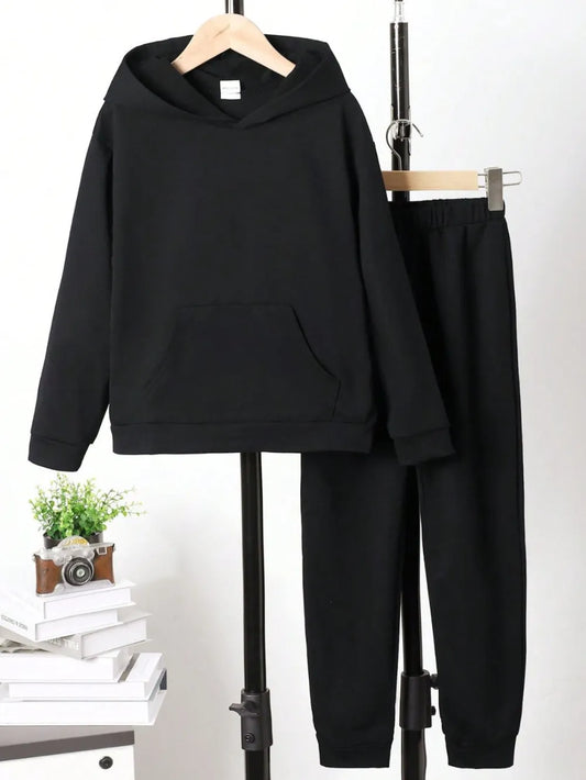 Children's Graphic Long Sleeve Hoodie and Pants Set Black / 8Y 