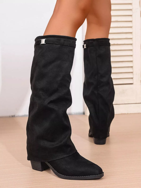 Point Toe Block Heels Boots Black / 36 