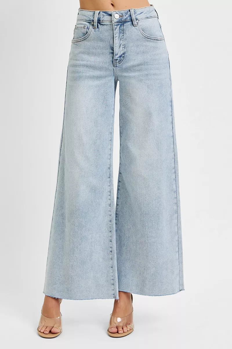 RISEN Full Size High Rise Ankle Wide Palazzo Jeans Plus Size LIGHT / 0 