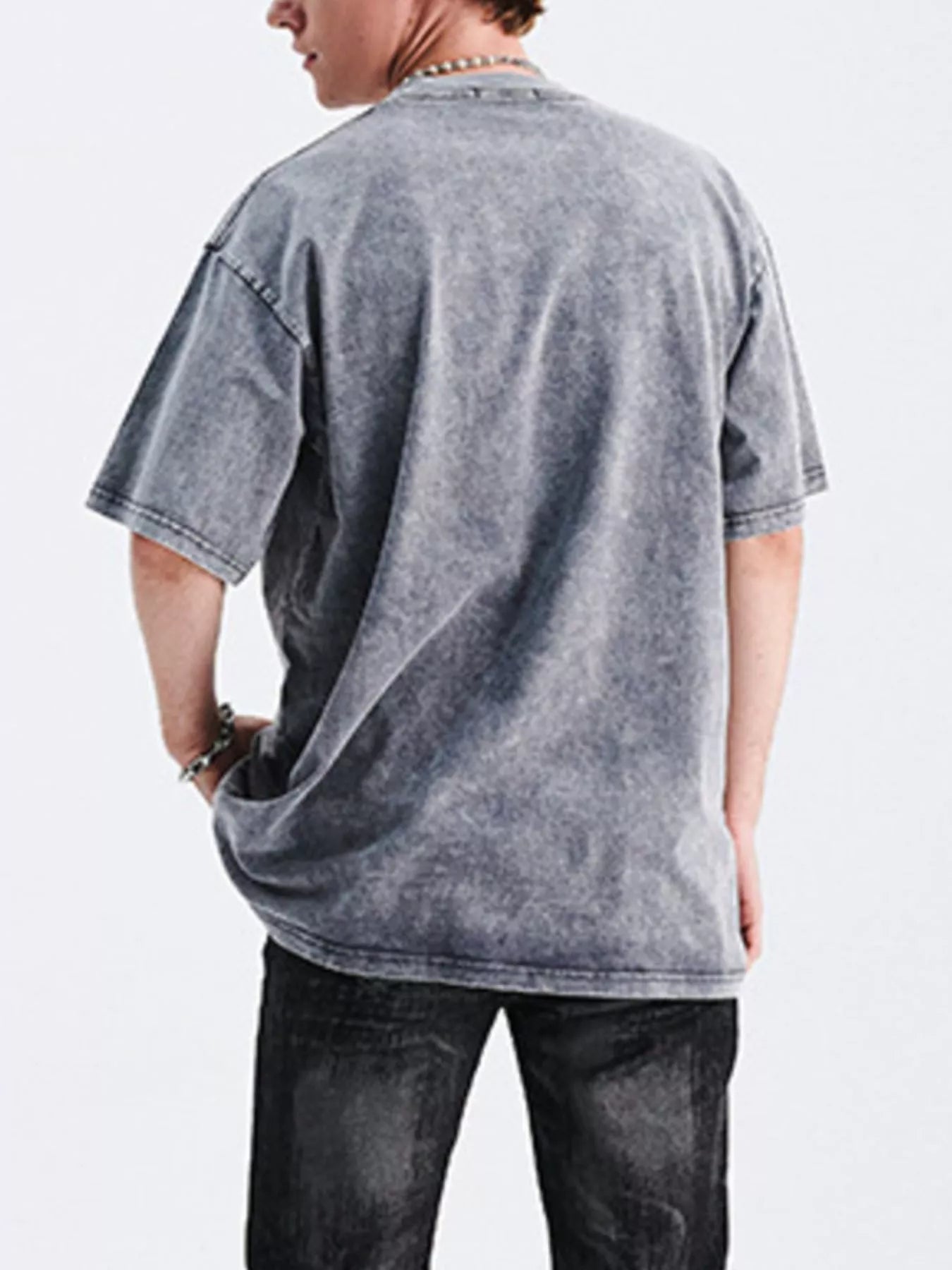 Men's Graphic Round Neck Short Sleeve T-Shirt Silver Gray / M 