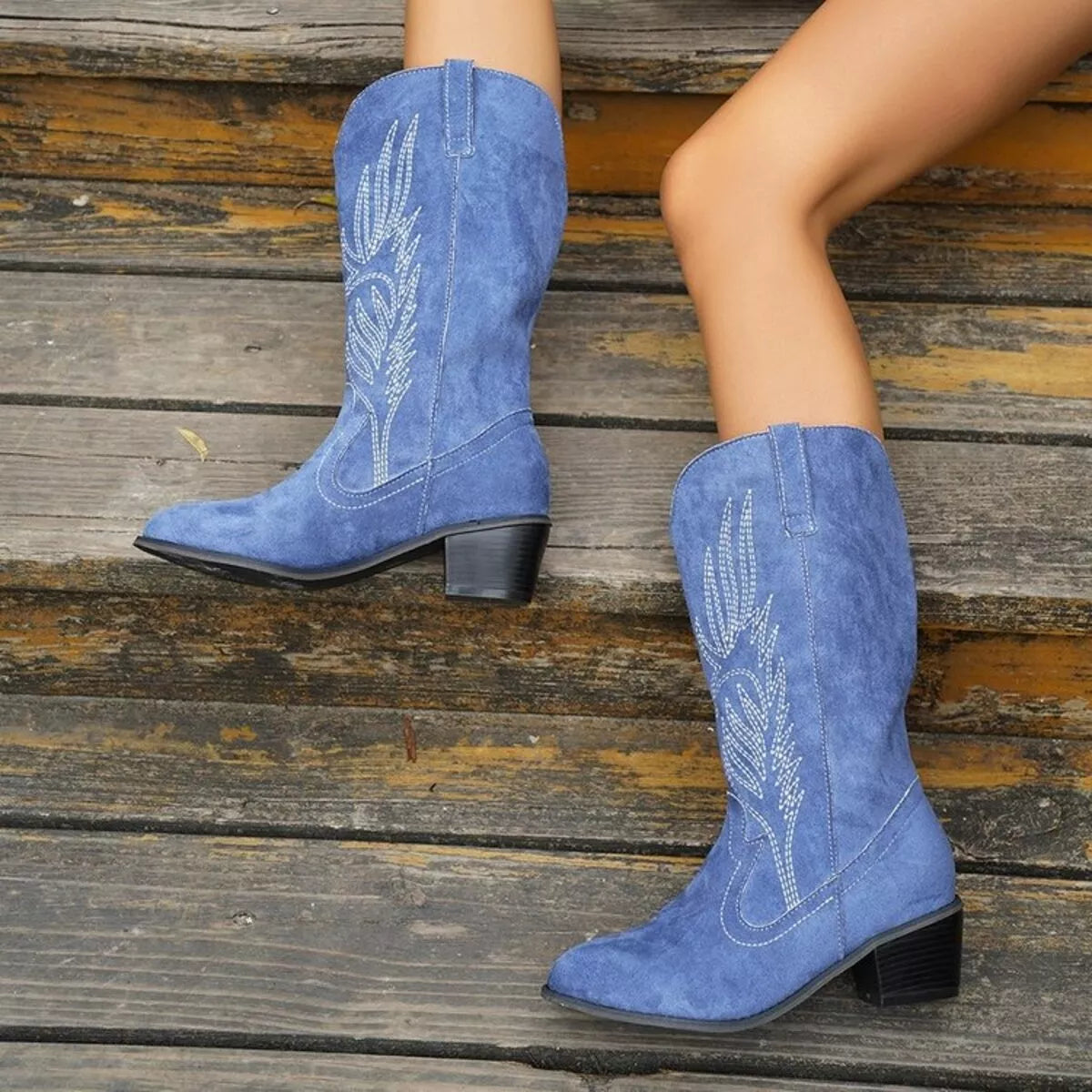 Point Toe Block Heels Boots Dusty Blue / 36 