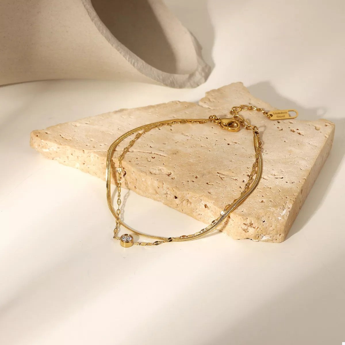 18K Gold-Plated Zircon Double Layered Bracelet Gold / One Size 