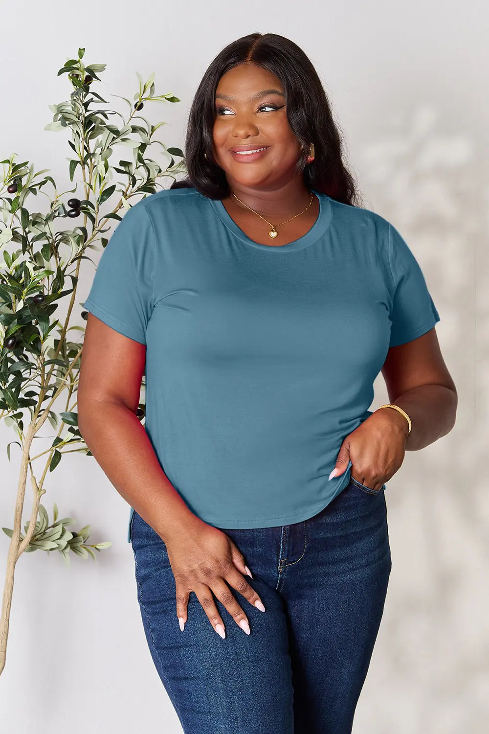Basic Bae Full Size Round Neck Short Sleeve T-Shirt Gray / S 