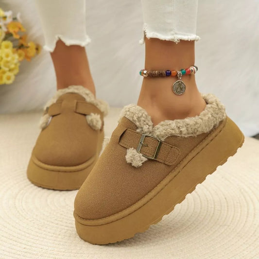 Round Toe Platform Fleece-Lined Slip-Ons Black / 36 