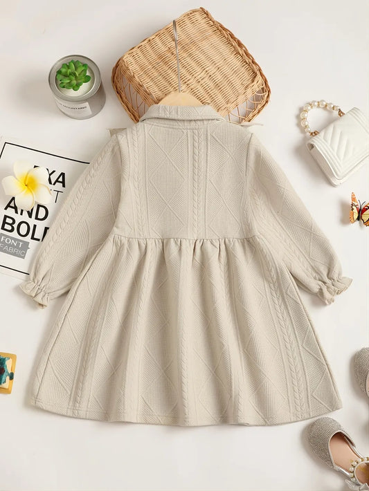 Children's Ruffled Bow Collared Neck Dress Beige / 12-18M 