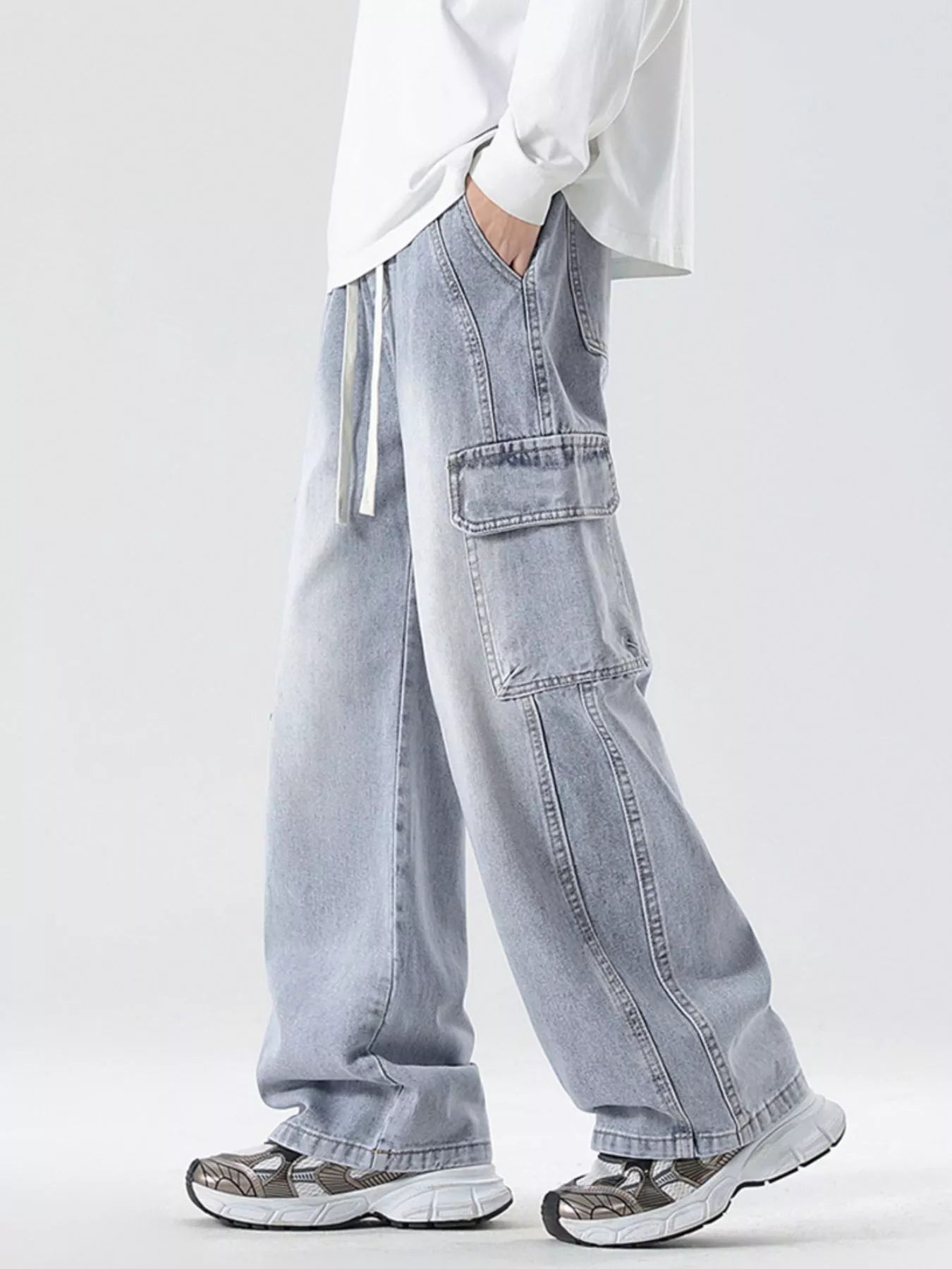 Men's Full Size Wide Leg Cargo Jeans Plus Size Vintage Blue / S 