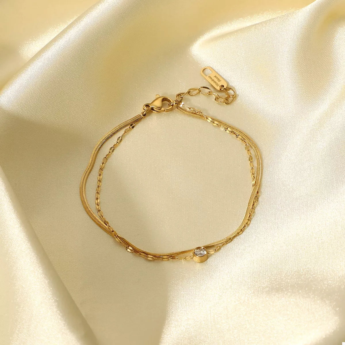 18K Gold-Plated Zircon Double Layered Bracelet Gold / One Size 