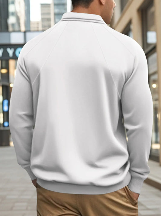 Men's Full Size Classic Collar Long Sleeve Polo Plus Size White / S 