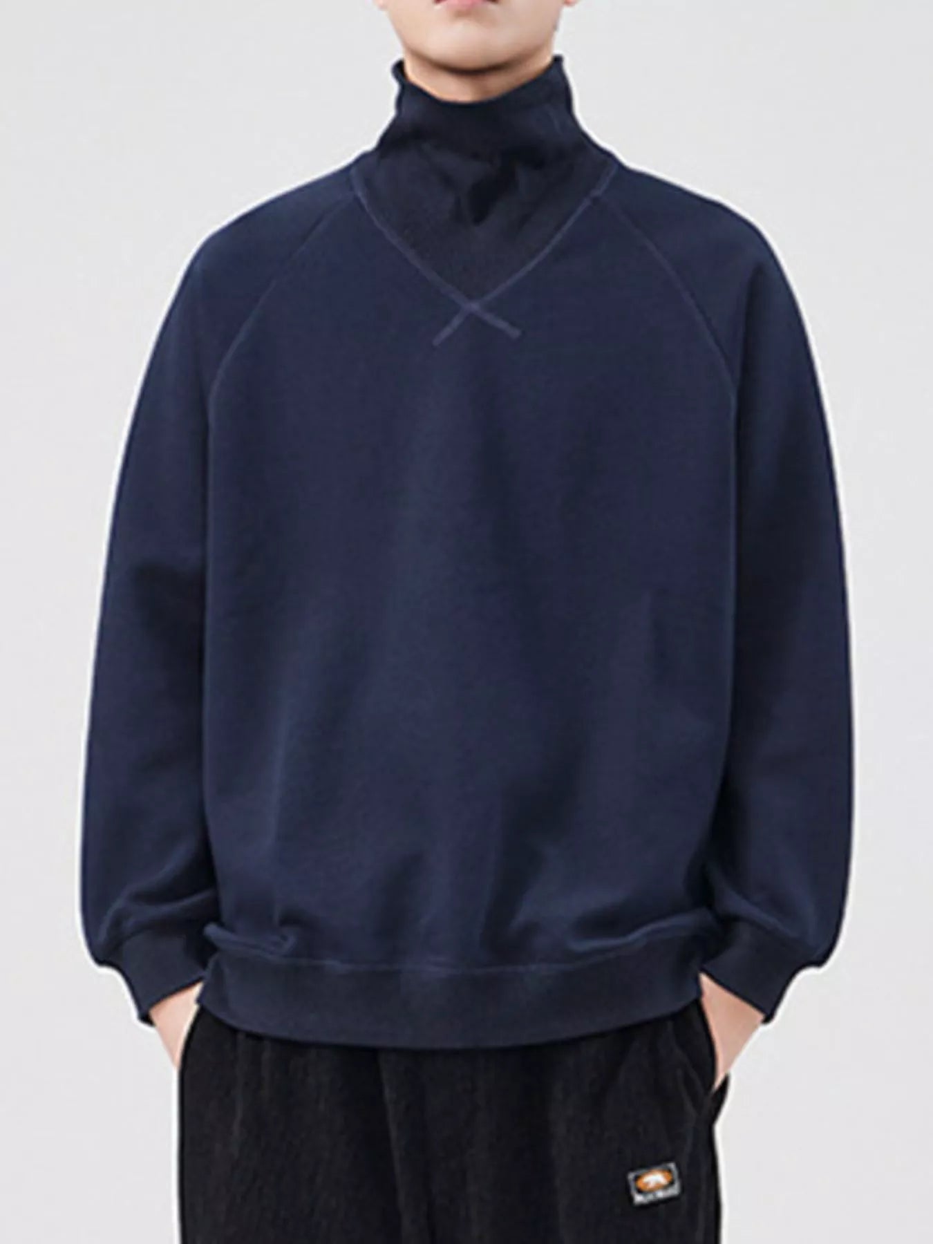 Men's Plus Size Turtleneck Long Sleeve Sweatshirt Deep Navy Blue / M 