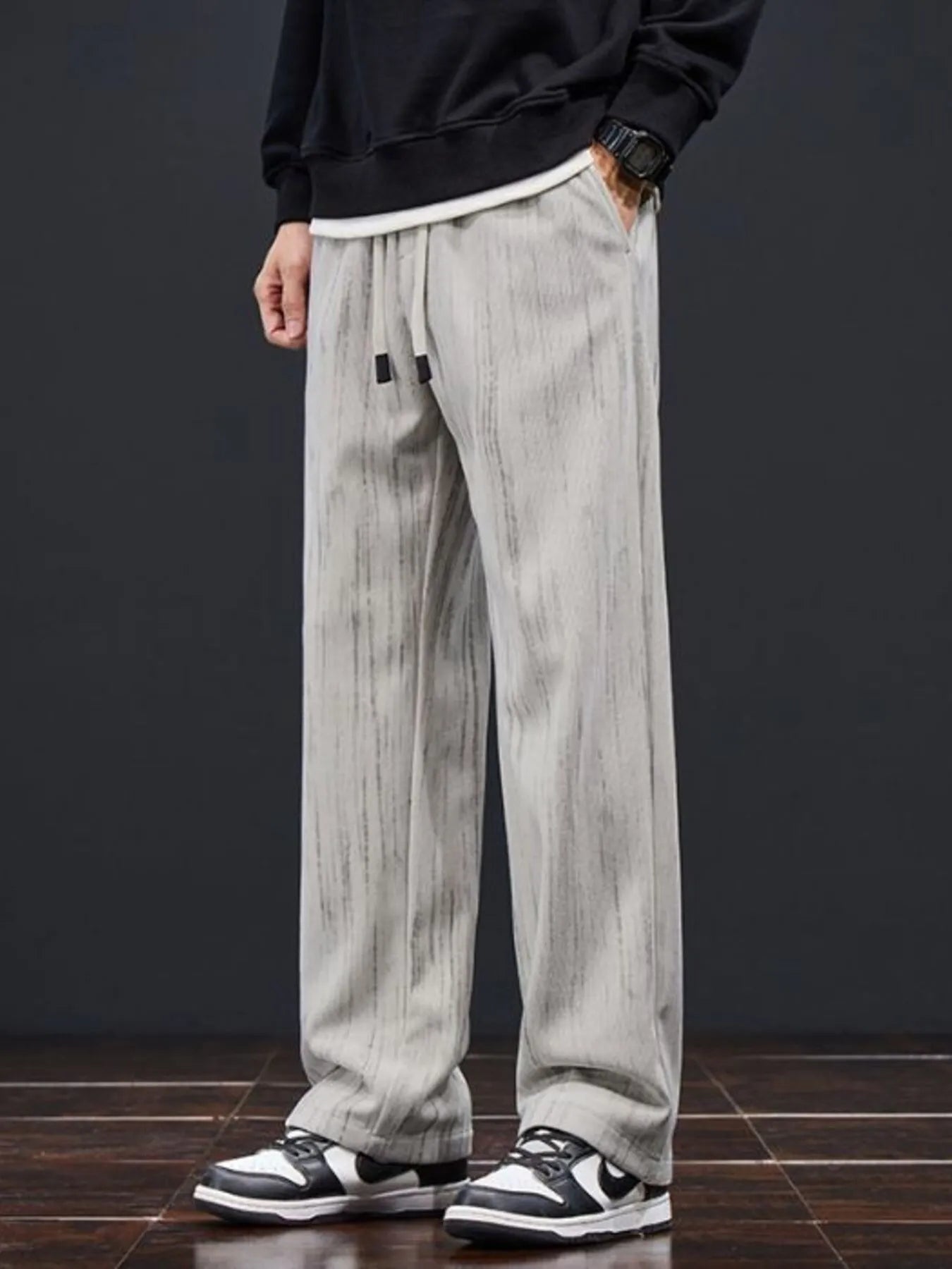 Men's Plus Size Drawstring Wide Leg Pants Black Gray / M 
