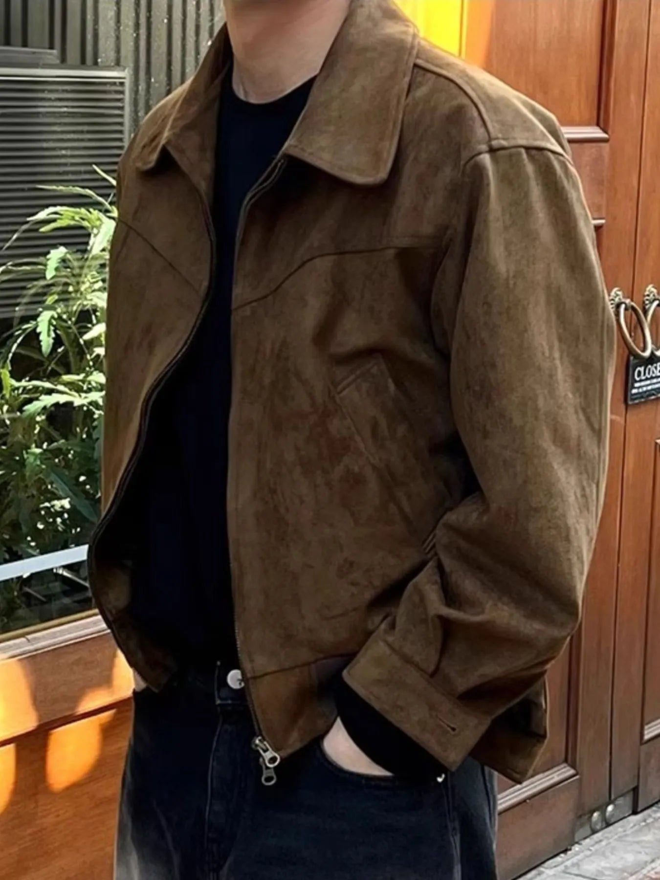 Men's Plus Size Zip Up Long Sleeve Jacket Dark Brown / L 