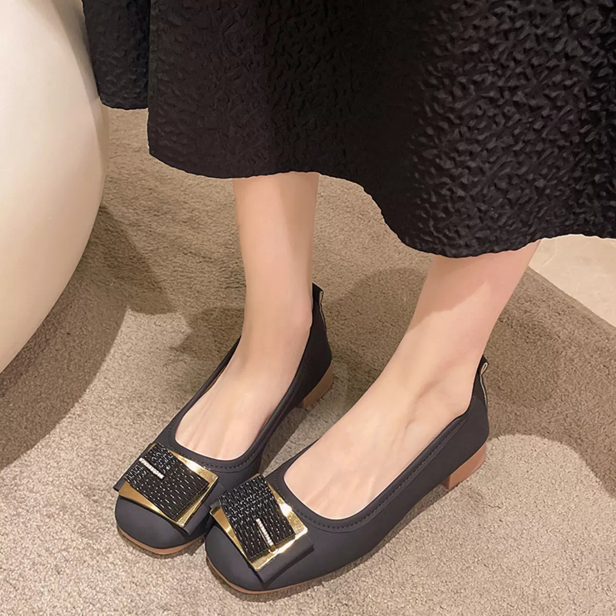 Round Toe Block Heels Slip-Ons Black / 35 