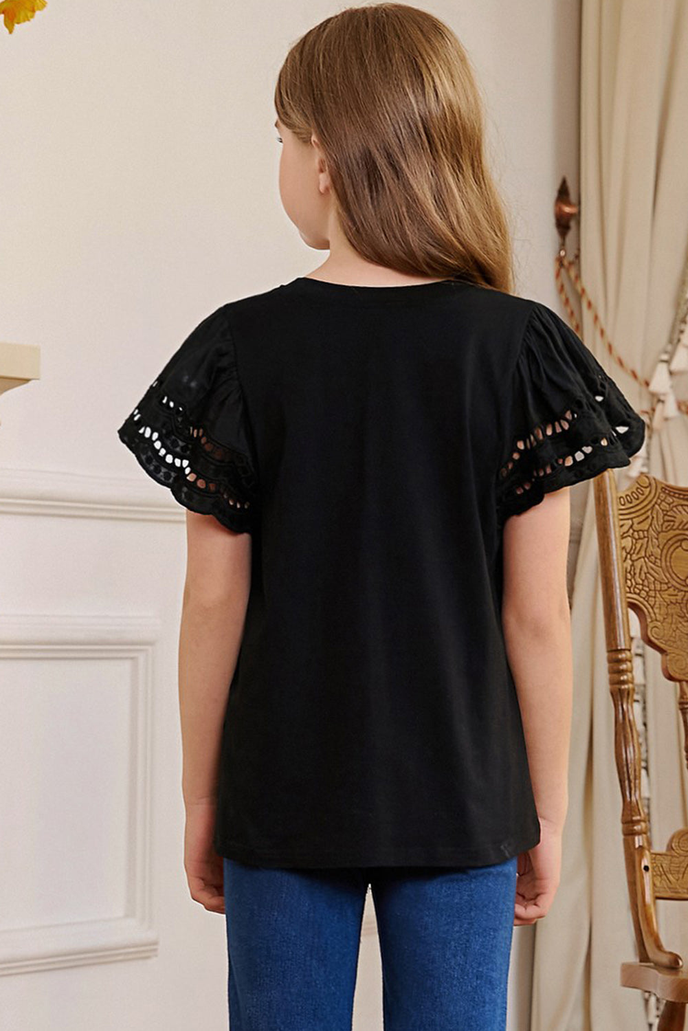 Round Neck Flutter Sleeve T-Shirt White / S 