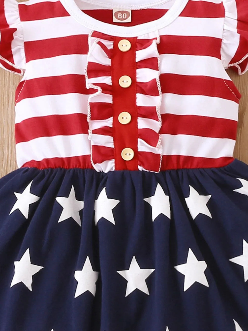 Striped & Stars Ruffled Round Neck Cap Sleeve Dress Red/Blue/White / 9-12M 
