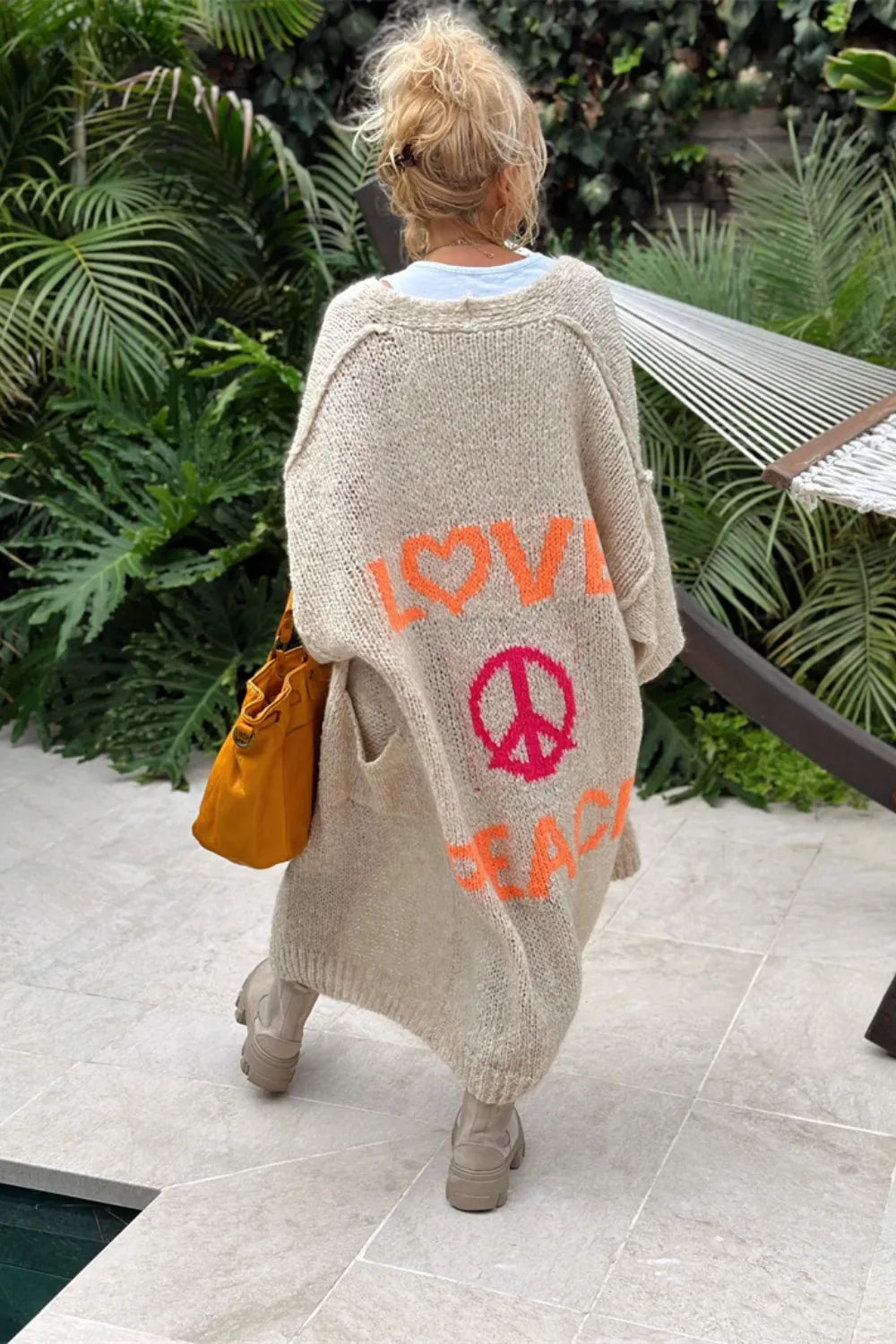 Letter Dropped Shoulder Long Sleeve Cardigan Deep Rose / S/M 