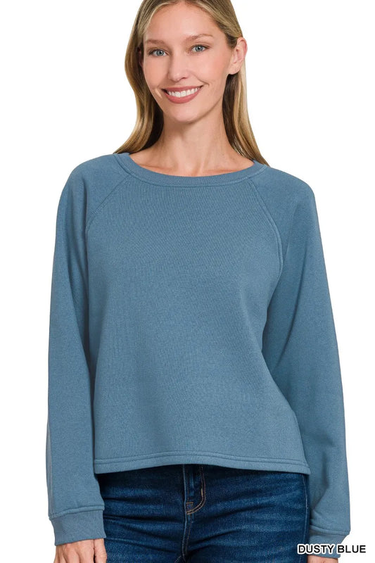 Zenana Fleece Raglan Round-Neck Sweatshirt DUSTY BLUE / S 