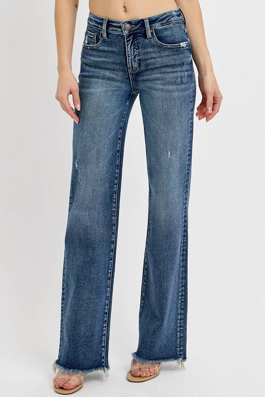RISEN Full Size Tummy Control High Rise Long Straight Jeans Plus Size DARK / 0 