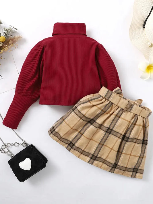 Turtleneck Long Sleeve Top and Skirt Set Deep Red / 18-24M 