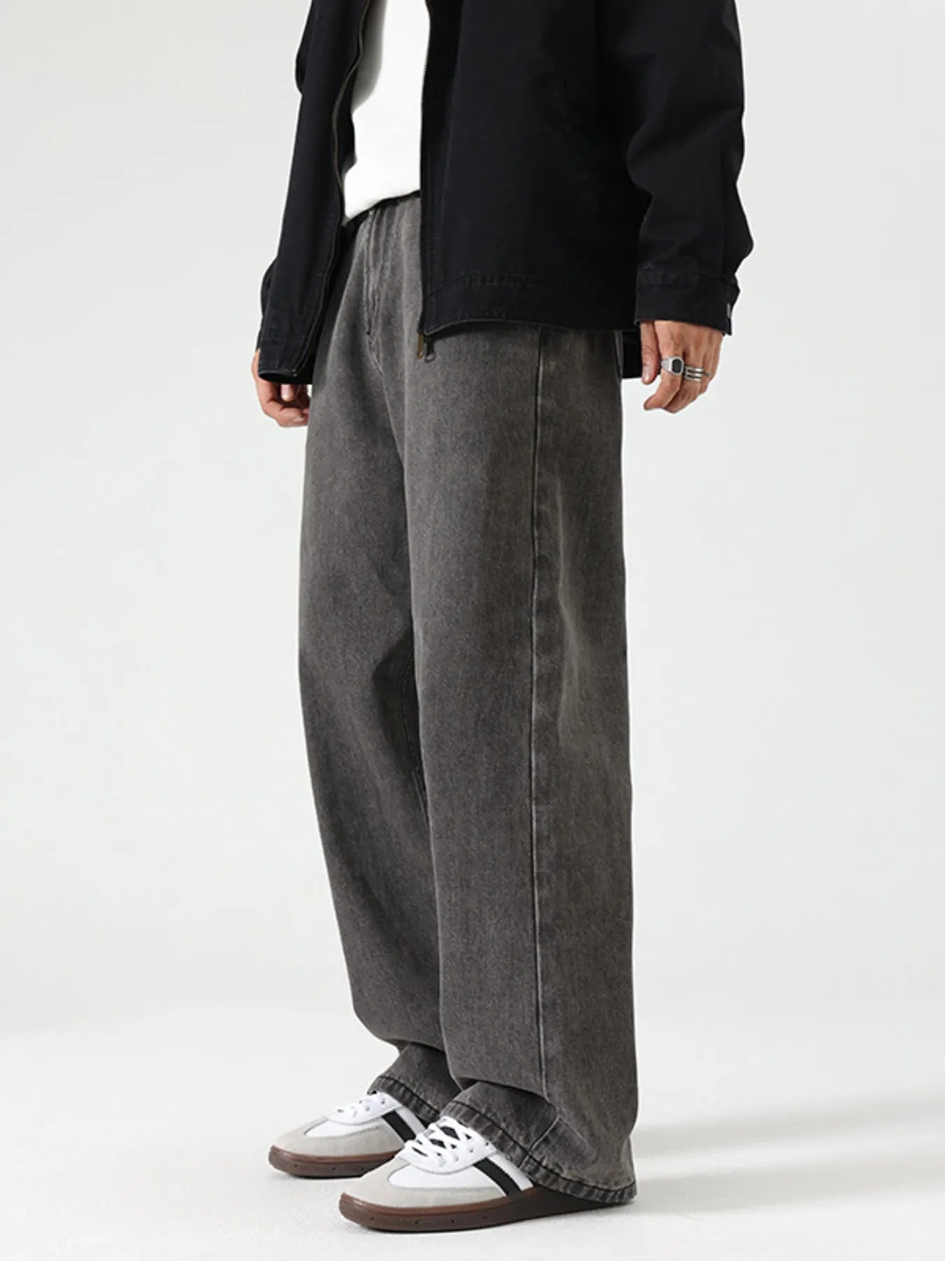 Men's Washed Wide Leg Jeans Mercury Gray / 28 