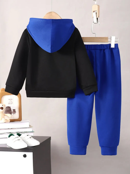 Children's Cartoon Graphic Hoodie and Pants Set Black/Blue / 4Y 
