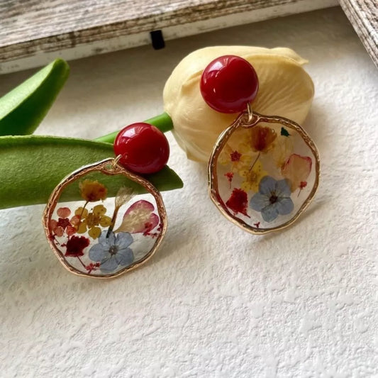 18K Gold-Plated Flower Dangle Earrings Red / One Size 