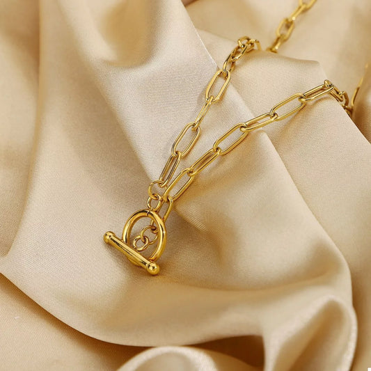 18K Gold-Plated Chain Link Toggle Clasp Necklace Gold / One Size 