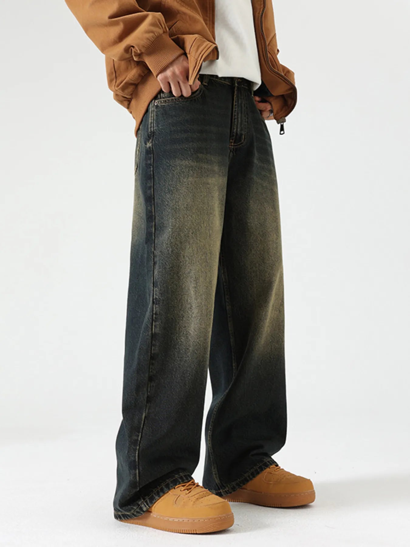 Men's Wide Leg Baggy Jeans Dark Blue / 28 