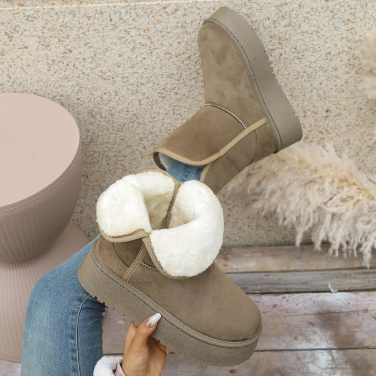 Round Toe Platform Boots Green / 36 