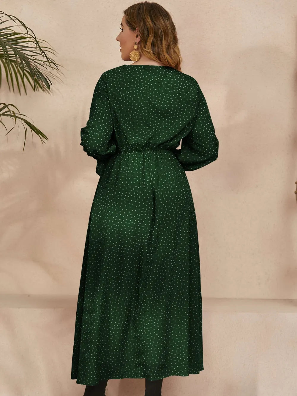 Honey Plus Size Ruffled Polka Dot Long Sleeve Midi Dress Navy / 0XL 
