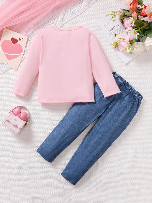 Children's Cartoon Graphic Top and Pants Set Blush Pink / 4Y 