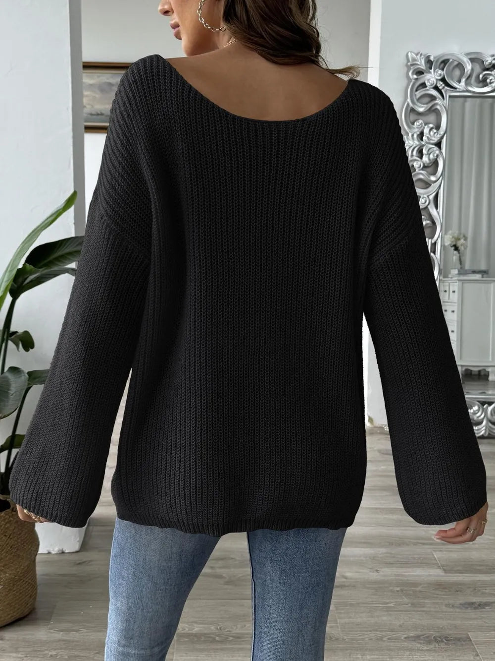 Bow Boat Neck Long Sleeve Sweater Blush Pink / S 