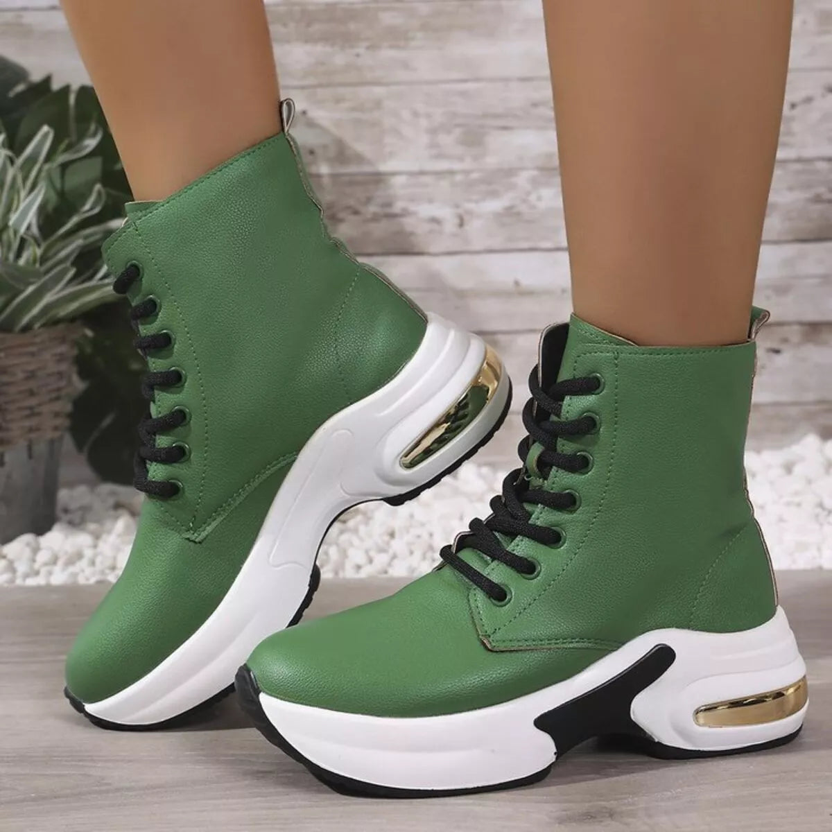 Lace Up Platform Ankle Boots Green / 35 