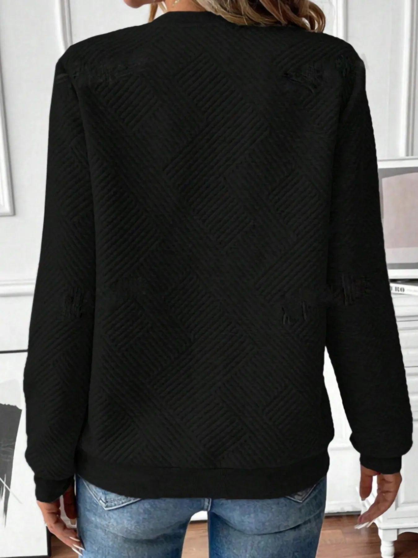 Quarter Zip Textured Long Sleeve Sweatshirt Gray / S 
