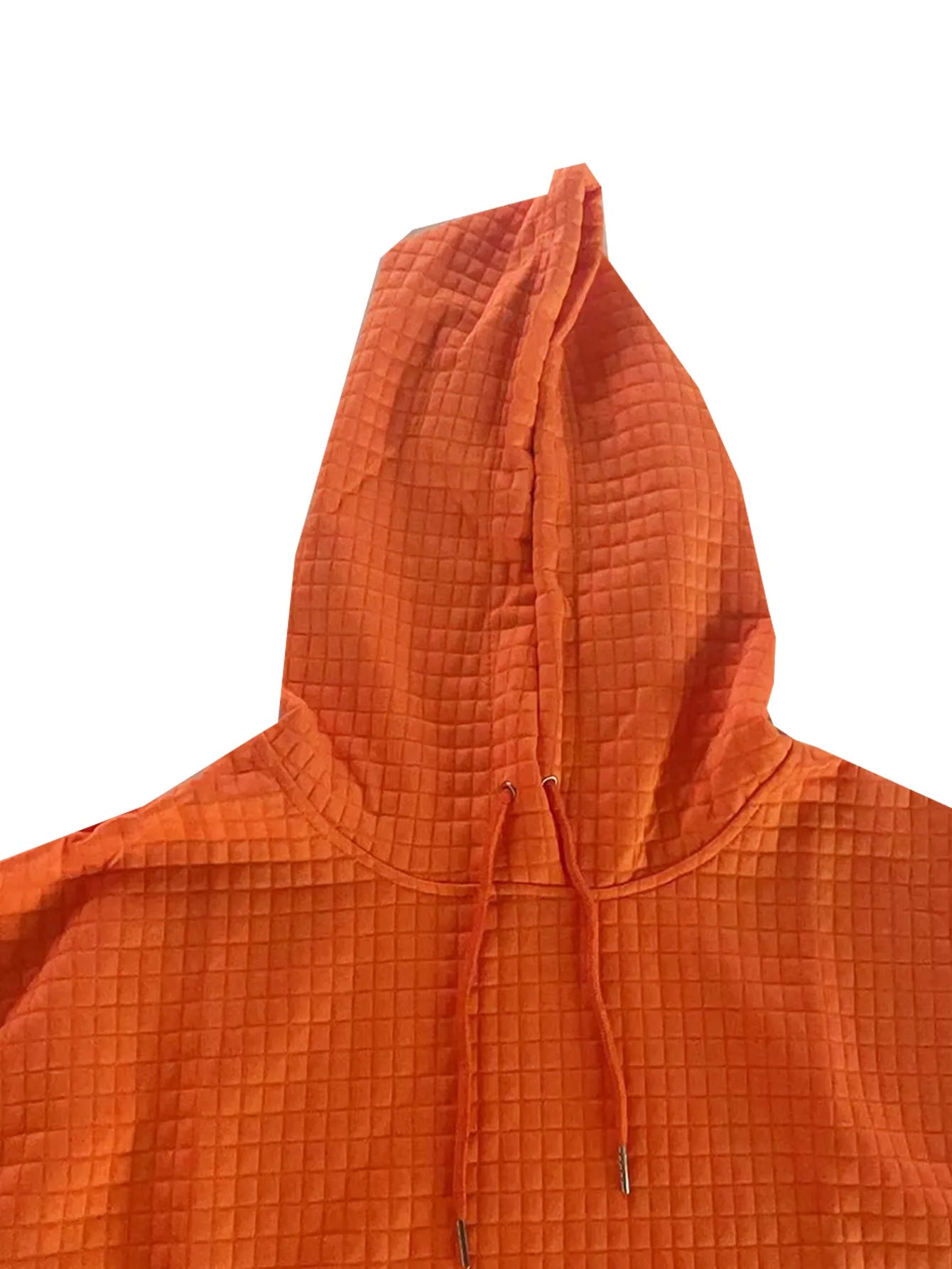 Waffle Knit Drawstring Long Sleeve Hoodie Orange / S 