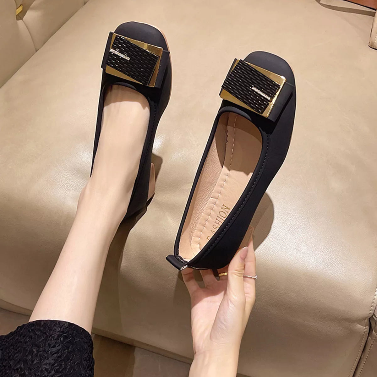 Round Toe Block Heels Slip-Ons Black / 35 