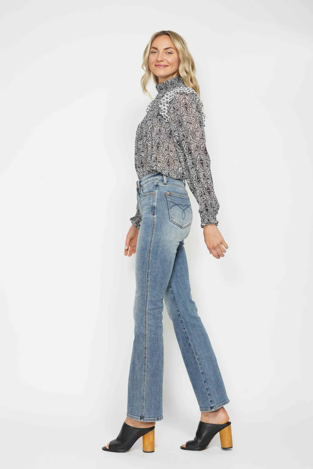 Judy Blue Full Size Tummy Control Back Embroidered Pocketed Bootcut Jeans Plus Size SHORT INSEAM / 0/24 