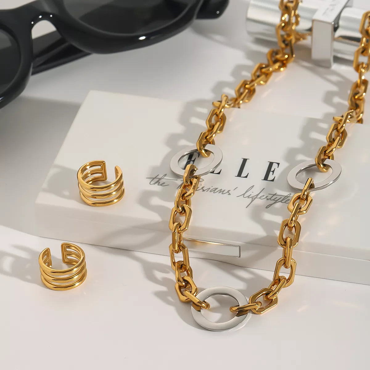 Stainless Steel Chain Link Circle Necklace Gold / One Size 