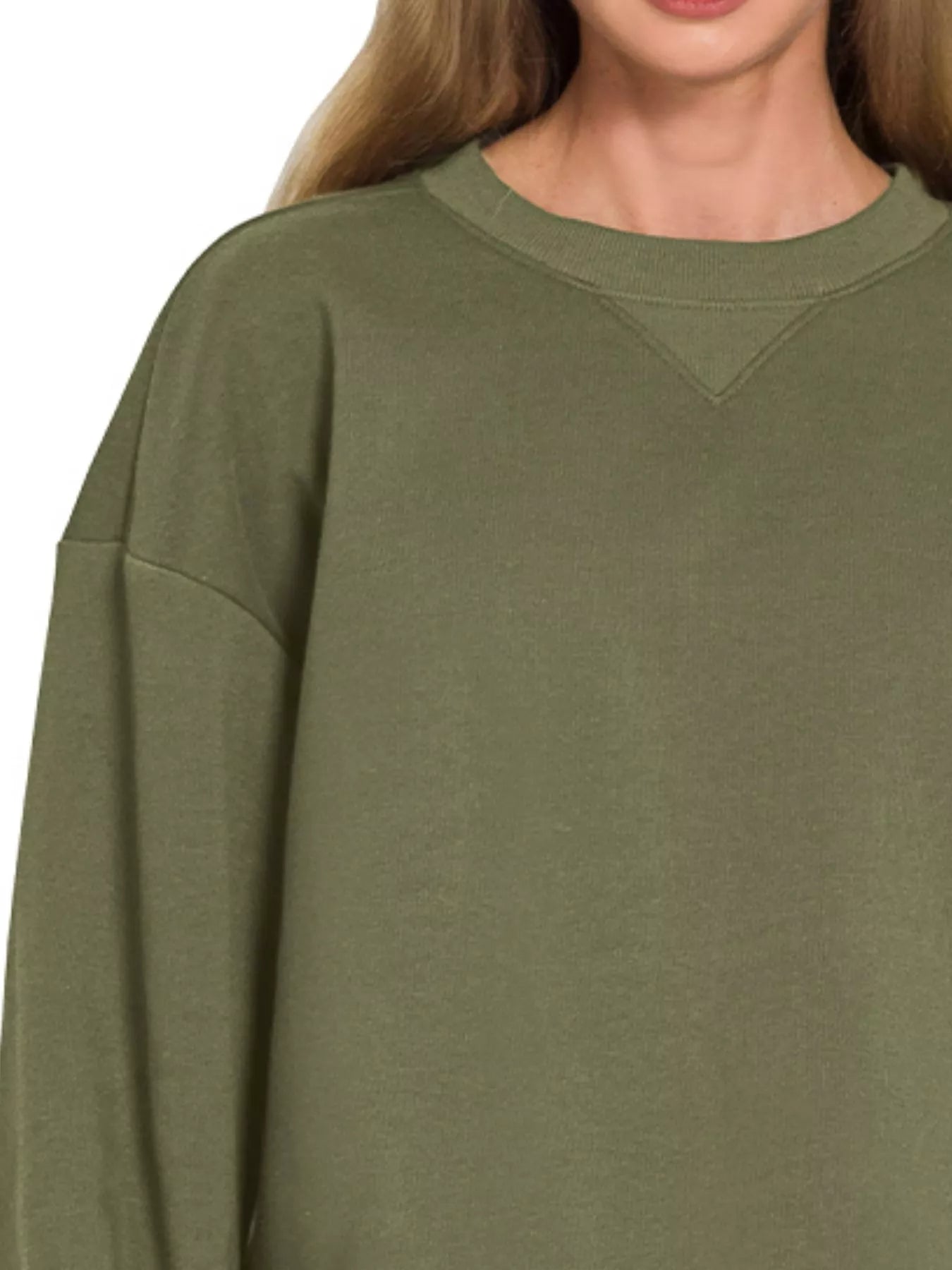Zenana Fleece Long Sleeve Sweatshirts & Shorts Set DK OLIVE / S 